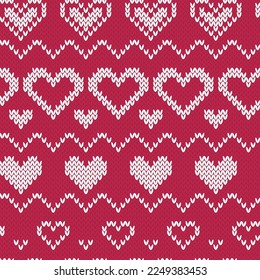 Hearts dorder knitted jacquard seamless pattern. Valentine background. Viva magenta color 2023.