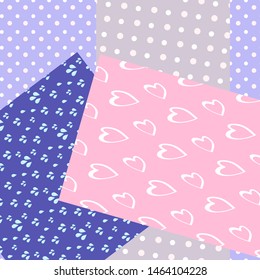 Hearts and dots, patchwork print, rustic motif, seamless pattern, fabric design
