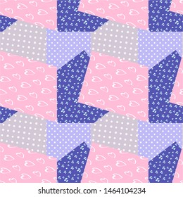 Hearts and dots, patchwork print, rustic motif, seamless pattern, fabric design
