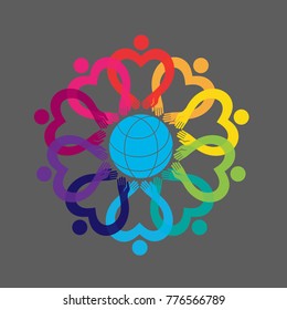 Hearts and dots. People in the circle. Flower ornament logo