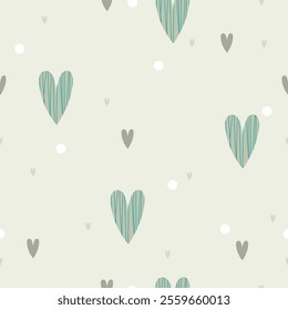 Hearts and dots, seamless hand drawb pattern.