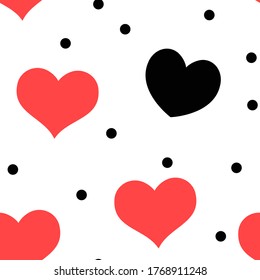 Hearts and dots seamless pattern. Loop texture background. Valentine's day love theme design.