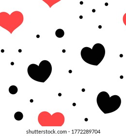 Hearts and dots seamless pattern. Loop texture background. Valentine's day love theme design.