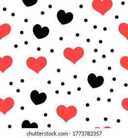 Hearts and dots seamless pattern. Loop texture background. Valentine's day love theme design.