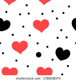 Hearts and dots seamless pattern. Loop texture background. Valentine's day love theme design.