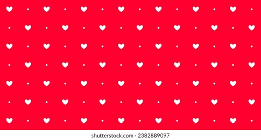 Hearts and dots seamless pattern. Red Valentines polka dot repeat background. Heart-shaped decorative texture for textile, fabric, poster, banner, print, card, invitation. Vector scarlet wallpaper