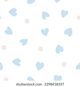 Hearts and Dots seamless pattern. Vector texture with different hearts. Lovely background, perfect for nursery prints, surface design and packaging