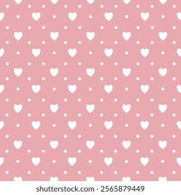 Hearts and dots seamless pattern.Pink background.