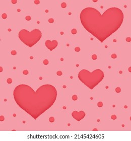 hearts and dots with texture effect of pink chalk or crayon seamless pattern in cute style
