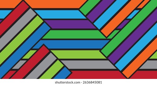 Hearts and Dots Vector Patterns. Bright Colorful Stripes on a Black Background. Lines and Hearts.