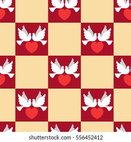 Hearts and doves seamless pattern. Valentine's day. Vector