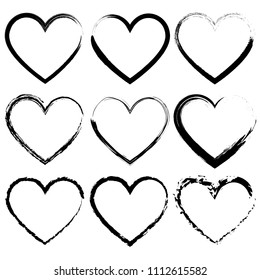 Hearts drawing grunge vector set black