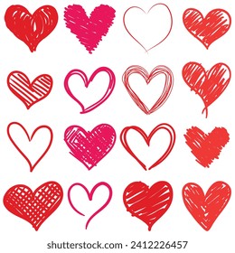 Hearts drawing set. Heart valentine sketch drawing. Love sign drawing