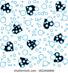 hearts drawn along a line with bubbles inside and outside.