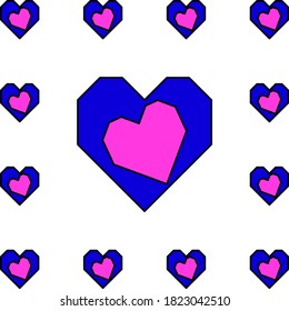 corazones dibujados a lo largo de una línea con burbujas dentro y fuera. los corazones multicolores forman formas diferentes.