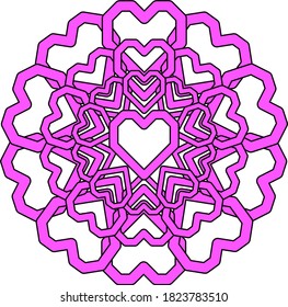 hearts drawn along a line with bubbles inside and outside. multi-colored hearts make different shapes.