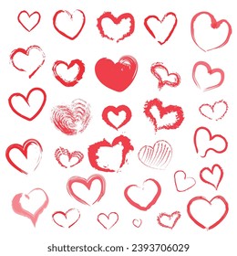 Hearts drawn by hand with different brushes. Design elements for a wedding, for Valentine's Day. Vetor.