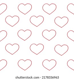 Hearts drawn red marker on white paper with inscription love, Valentine's day concept. Hearts background. Seamless pattern with heart.