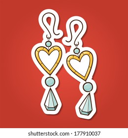 Hearts earrings. Paper sticker imitation. Vector card concept. Romantic tender design