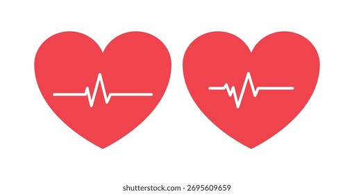 Corações Com Ecg Heartbeat Set Vetor