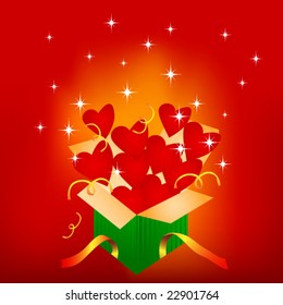 hearts emerging from an open gift box
