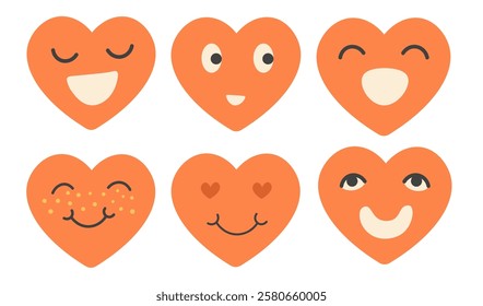 Hearts emoji set in doodle style. Elements for mascot stickers icons decoration postcards poster print banner