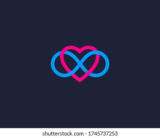 Corazones y el logotipo del símbolo de bucle infinito. Lotipo de color de amor infinito. Icono de signo de vector de relación y San Valentín.