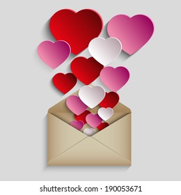 hearts, envelope, background, vector