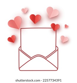 Valentine’s hearts with envelope. Paper cut decorations. Vector illustration