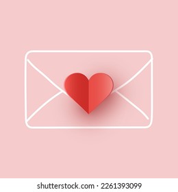 Valentine’s hearts with envelope. Paper cut decorations. Vector illustration