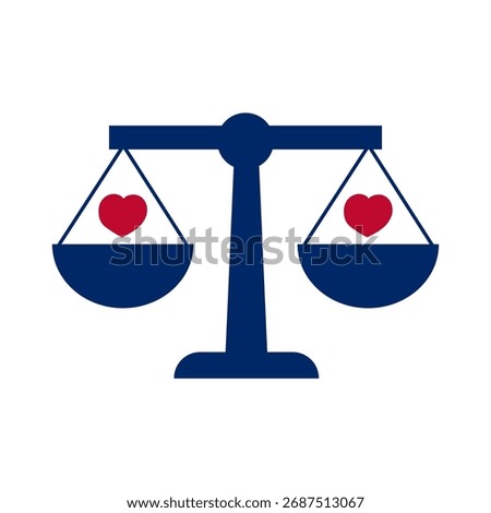 Hearts in Equilibrium. Vector illustration of balance scales with hearts on both sides. Design for fairness and equality.