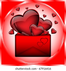 Hearts, escaping from the open envelope, vector illustration, eps10