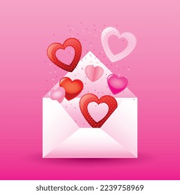 corazones saliendo sobre fondo rosado. ilustración vectorial