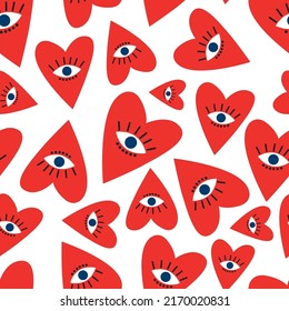 Hearts with eyes fashion pattern, seamless abstract background for printing 