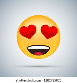 Hearts Eyes. love emoticon. Happy emoji face object on background