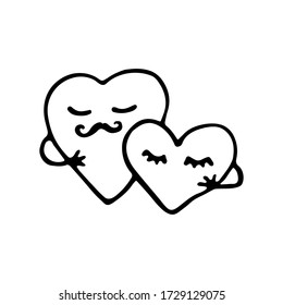 vector manuscrito de un corazón masculino y un corazón femenino sobre un fondo blanco