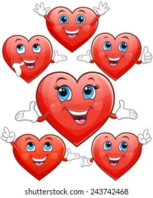 Hearts with faces in various moods.