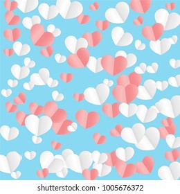 Hearts Falling Background. St. Valentine's Day pattern.   Romantic Scattered Hearts Wallpaper. Love. Sweet Moment. Vector Illustration.

 Design for Weddings, Anniversary, Mother's Day. 
