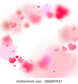 Hearts Falling Background. St. Valentine's Day pattern.   Romantic Scattered Hearts Design Element. Love. Light, Bokhe, Magic Clouds, Moments. Element of Design for Cards, Banners, Posters, Flyers. 
