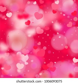 Hearts Falling Background. St. Valentine's Day pattern.   Romantic Scattered Hearts Design Element. Love. Light, Bokhe, Magic Clouds, Moments. Element of Design for Cards, Banners, Posters, Flyers. 
