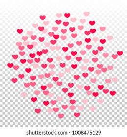 Hearts Falling Background. St. Valentine's Day pattern.   Romantic Scattered Hearts Texture. Love. Sweet Moment. Vector Illustration.  Element of Design for Cards, Banners, Posters, Flyers. 
