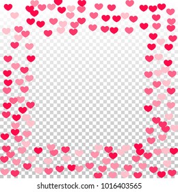 Hearts Falling Background. St. Valentine's Day pattern. Romantic Scattered Hearts Design Element. Love. Sweet Moment. Vector Illustration. Design for Weddings, Anniversary, Mother's Day. Confetti.
