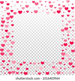 Hearts Falling Background. St. Valentine's Day pattern. Romantic Scattered Hearts Design Element. Love. Sweet Moment. Vector Illustration. Design for Weddings, Anniversary, Mother's Day. Confetti.
