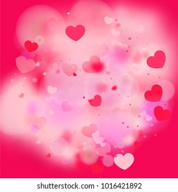 Hearts Falling Background. St. Valentine's Day pattern.   Romantic Scattered Hearts Wallpaper. Love. Light, Bokhe, Magic Clouds, Moments.

 Design for Weddings, Anniversary, Mother's Day. 
