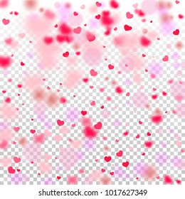 Hearts Falling Background. St. Valentine's Day pattern.   Romantic Scattered Hearts Wallpaper. Love. Light, Bokhe, Magic Clouds, Moments.

 Element of Design for Cards, Banners, Posters, Flyers. 
