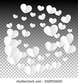 Hearts Falling Background. St. Valentine's Day pattern.   Romantic Scattered Hearts Wallpaper. Love. Sweet Moment. Vector Illustration.

 Element of Design for Cards, Banners, Posters, Flyers. 
