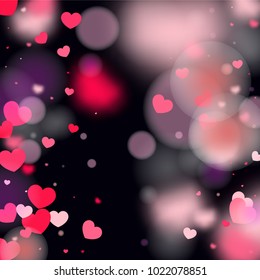 Hearts Falling Background. St. Valentine's Day pattern.   Romantic Scattered Hearts Design Element. Love. Light, Bokhe, Magic Clouds, Moments. Element of Design for Cards, Banners, Posters, Flyers. 
