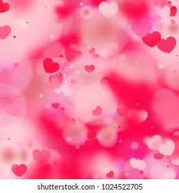 Hearts Falling Background. St. Valentine's Day pattern.   Romantic Scattered Hearts Design Element. Love. Light, Bokhe, Magic Clouds, Moments. Element of Design for Cards, Banners, Posters, Flyers. 
