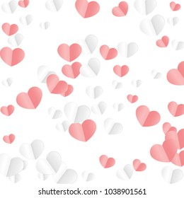 Hearts Falling Background. St. Valentine's Day pattern.   Romantic Scattered Hearts Texture. Love. Sweet Moment. Vector Illustration.

 Design for Weddings, Anniversary, Mother's Day. 
