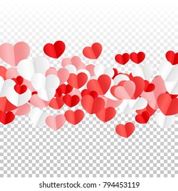 Hearts Falling Background. St. Valentine's Day pattern.   Romantic Scattered Hearts Wallpaper. Love. Sweet Moment. Vector Illustration.

 Design for Weddings, Anniversary, Mother's Day. 
